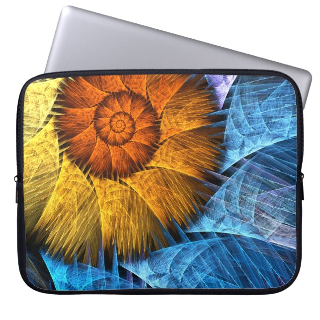 Funda Para Portátil Naranja floral Azul amarillo abstracto arte (Frente)