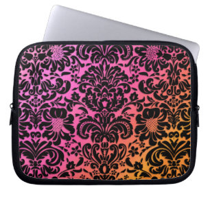 Funda Para Portátil Naranja floral del rosa del negro del damasco del
