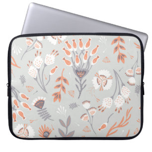 Funda Para Portátil Naranja Gris Pastel Floral: Elegancia Vintage