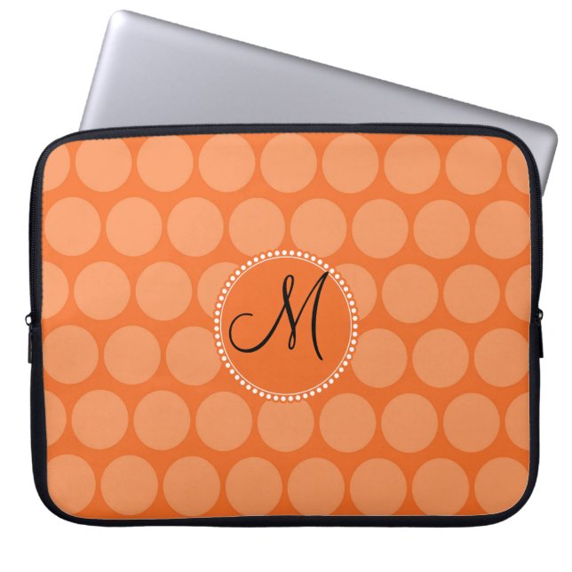 Funda Para Portátil Naranja inicial de monograma personalizado puntos  (Frente)
