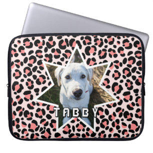Funda Para Portátil Naranja Leopard foto de perro negro personalizada