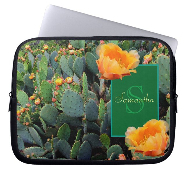 Funda Para Portátil Naranja Monograma Personalizado Cactus Pear Rápida (Frente)