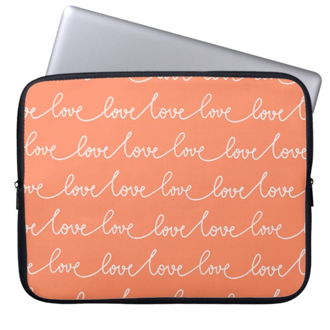 FUNDA PARA PORTÁTIL NARANJA PASTEL CON TUBERÍA DE AMOR BLANCO (Frente)