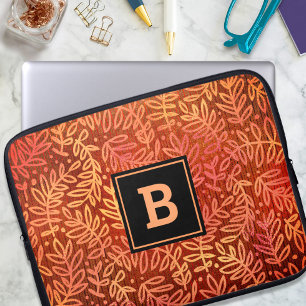Funda Para Portátil Naranja patrón hoja monograma moderno negrita botá