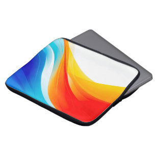 Funda Para Portátil Naranja retro y líneas curvadas abstractas azules