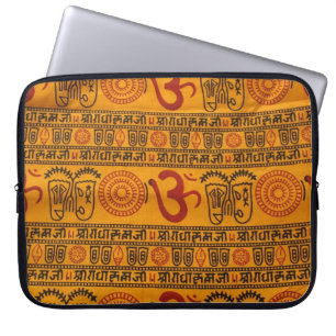Funda Para Portátil Naranja Rojo Om Patrón Religioso Indio