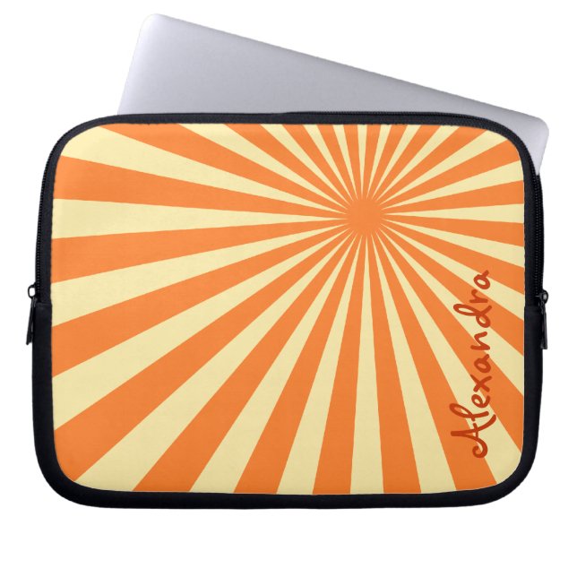 Funda Para Portátil Naranja Sherbet Sunburst "Add Your Name" (Frente)