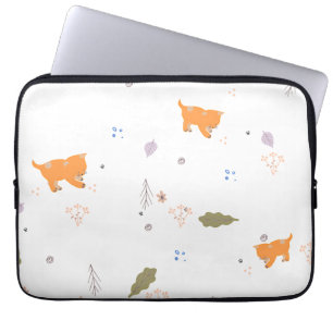 Funda Para Portátil Naranja Tabby y patrón de hojas