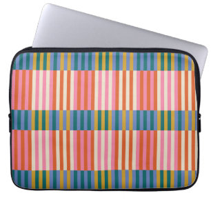 Funda Para Portátil Naranja trenzado moderno, de rayas rosadas, azules