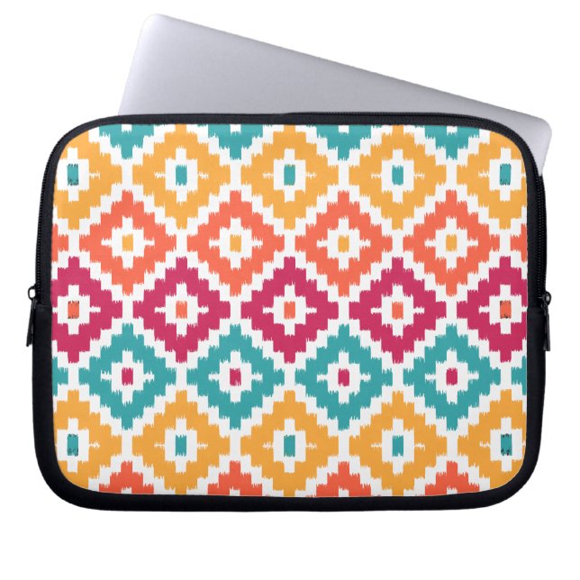 Funda Para Portátil Naranja verde azulado Aztec Tribal Print Ikat Diam (Frente)