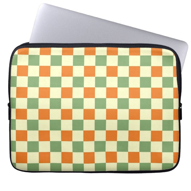 Funda Para Portátil Naranja Verde Brown Checkered Gingham Pattern (Frente)