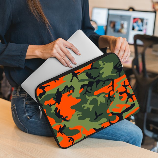 Funda Para Portátil Naranja y Camuflaje Verde, Ejército (Subido por el creador)