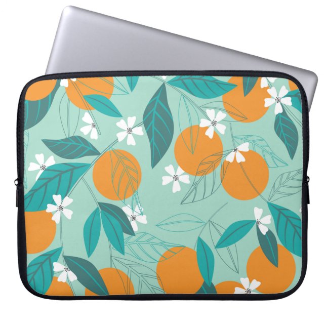 Funda Para Portátil Naranjas florecientes en hojas. ilustracion (Frente)