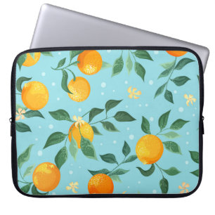 Funda Para Portátil Naranjas, flores: patrón sin costura textil.