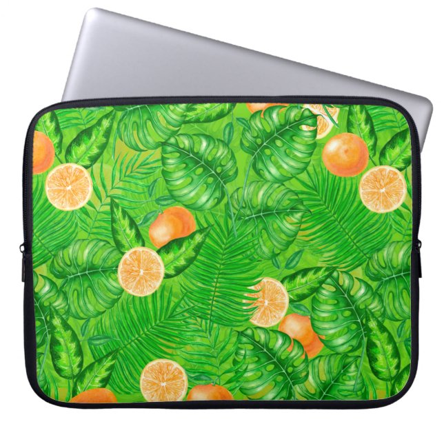 Funda Para Portátil Naranjas y hojas tropicales (Frente)