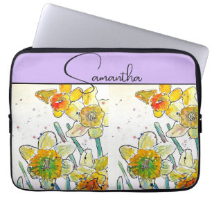 Funda Para Portátil Narciso Amarillo Acuarela Narcisos Floral Flor