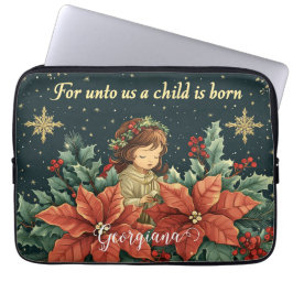Funda Para Portátil Natividad bíblica personalizada niño y verso
