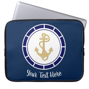 Funda Para Portátil Náutica azul de la Marina Central del Ancla Dorada
