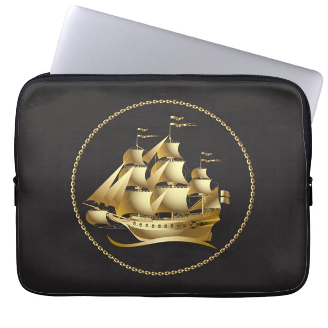 Funda Para Portátil Náutica dorada (Frente)
