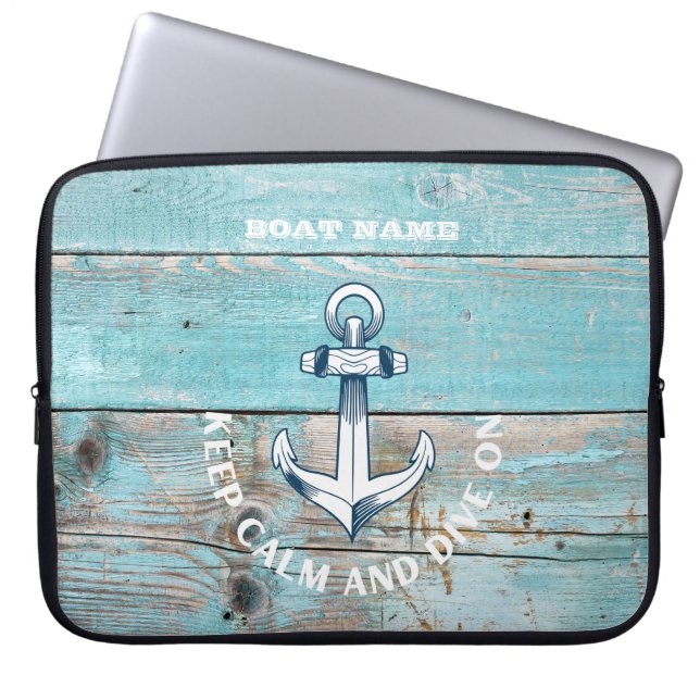 Funda Para Portátil Nautical Bote Name Anchor Rustic Wood (Frente)