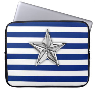 Funda Para Portátil Nautical Silver Star Design on Stripes