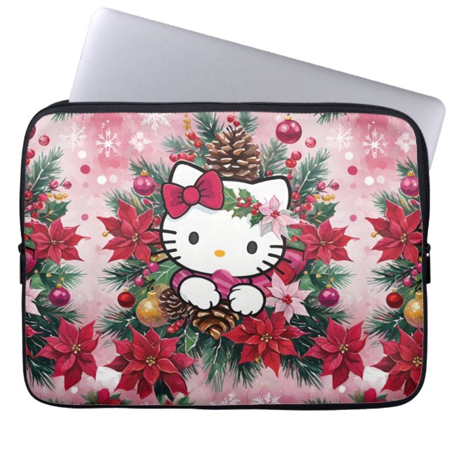 Funda Para Portátil Navidades Adorables Kawaii Kitty En Rosa (Frente)