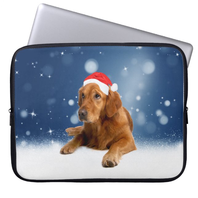 Funda Para Portátil Navidades adoran la nieve del perro de Santa Hat (Frente)