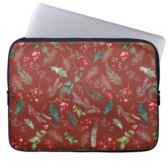 Funda Para Portátil Navidades Borgoñeses Festividades Floral Botánica  (Frente)
