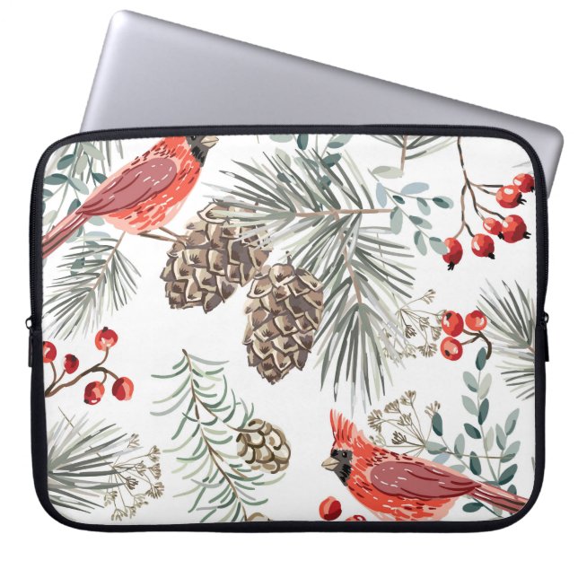 Funda Para Portátil Navidades de aves cardinales Patrón de cosecha (Frente)
