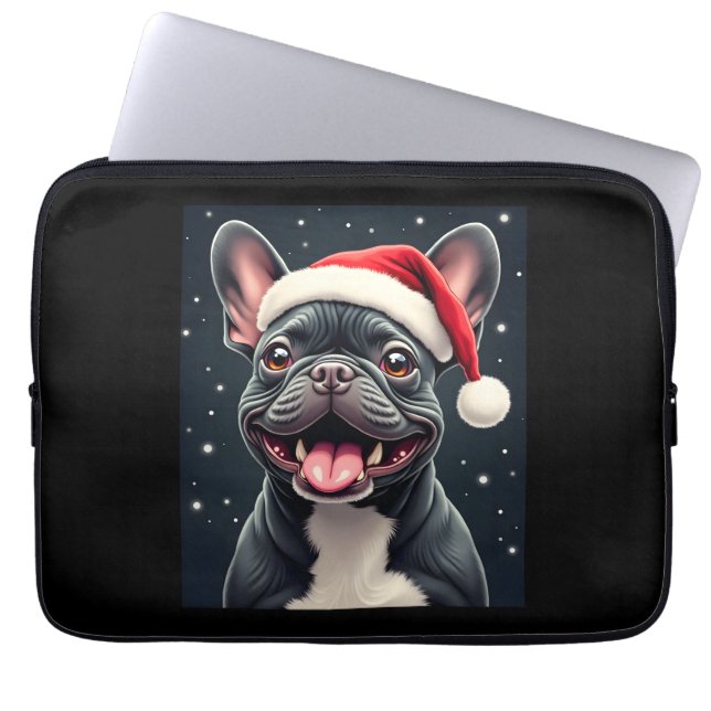 Funda Para Portátil Navidades de Bulldog franceses lanzan camiseta (Frente)