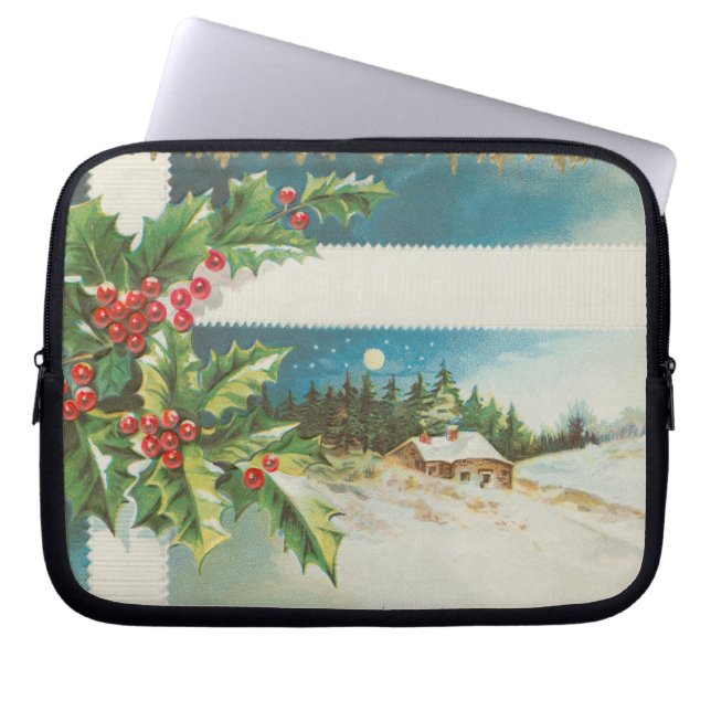 Funda Para Portátil Navidades de la escena Holly Snow Winter (Frente)