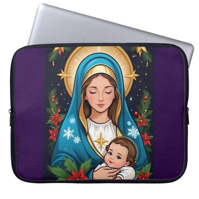 Funda Para Portátil Navidades de la Virgen María Católica (Frente)