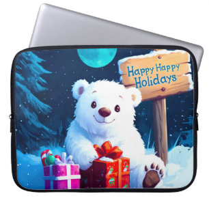 Funda Para Portátil Navidades De Oso De Nieve Alegran La Acuarela