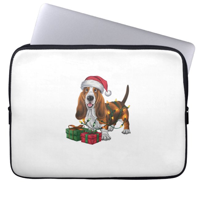 Funda Para Portátil Navidades de perras de Santa Hat Basset Hound (Frente)