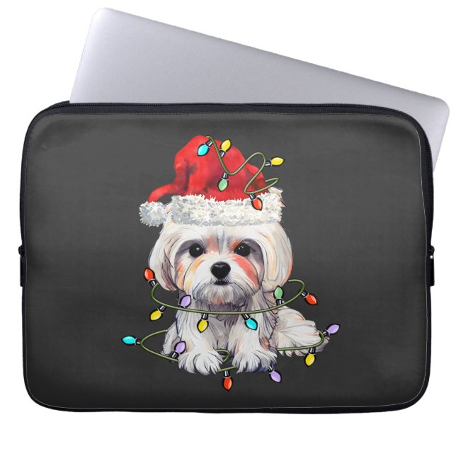 Funda Para Portátil Navidades de perros malteses, Navidad Perro maltés (Frente)