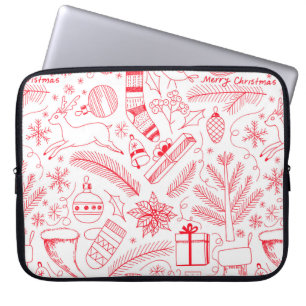 Funda Para Portátil Navidades Doodle patrón rojo