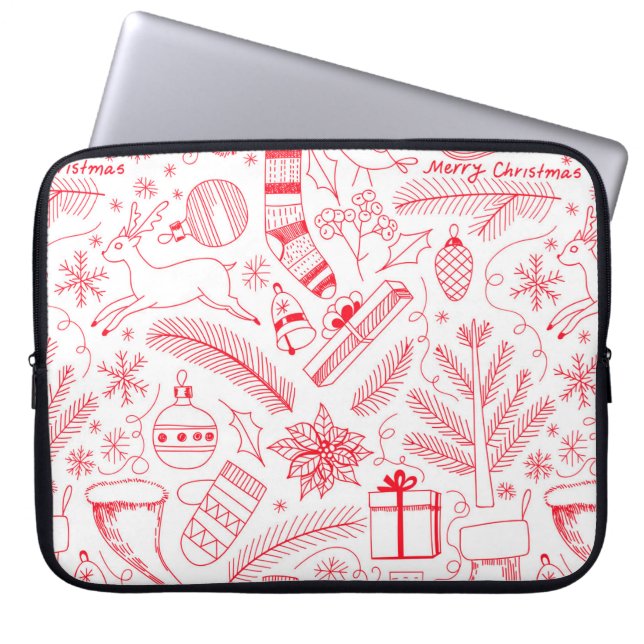 Funda Para Portátil Navidades Doodle patrón rojo (Frente)