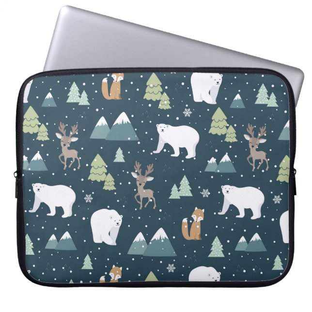 Funda Para Portátil Navidades educados Animales de Invierno Patrón Rús (Frente)