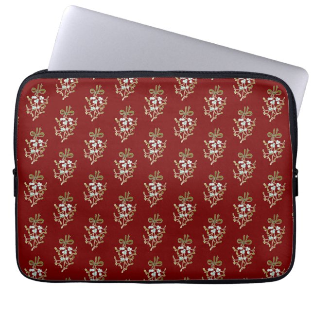 Funda Para Portátil Navidades elegantes Patrón Mistletoe en rojo (Frente)