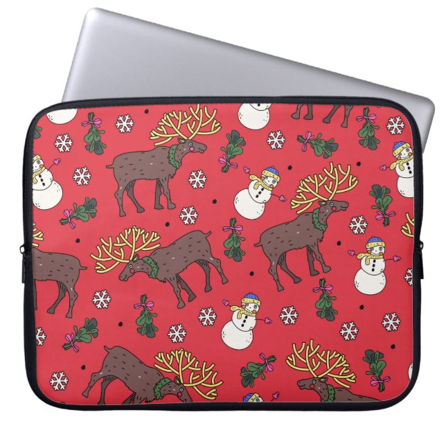 Funda Para Portátil Navidades festivos ciervos: Patrón Snowman (Frente)