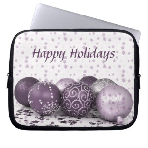 Funda Para Portátil Navidades Fiesta Ornamentos rosados púrpura copos 