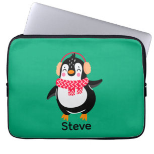 Funda Para Portátil Navidades Jolly Penguin en una bufanda con bocanad
