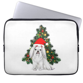Funda Para Portátil Navidades malteses, Navidad Perro maltés con sombr