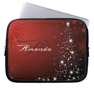 Funda Para Portátil Navidades Monograma Estrellas Blancas Árbol Copos 