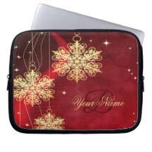 Navidades Monograma Red Golden Snowflakes Regalo