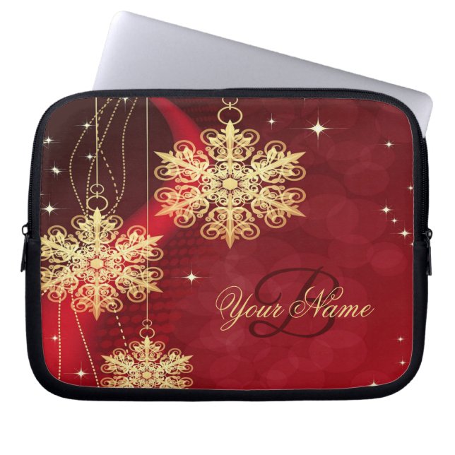 Funda Para Portátil Navidades Monograma Red Golden Snowflakes Regalo (Frente)