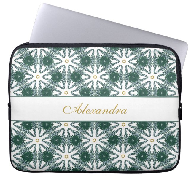 Funda Para Portátil Navidades Patrón verde oro Personalizado (Frente)