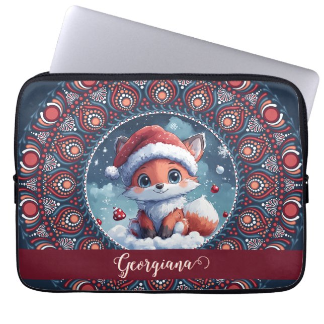 Funda Para Portátil Navidades personalizados Kawaii Fox Dot Mandala (Frente)