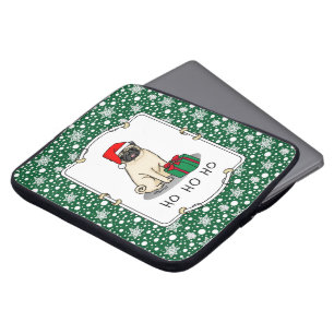 Funda Para Portátil Navidades Santa Hat Pug Dog (flor claro) Cute