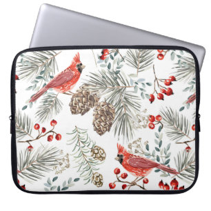 Funda Para Portátil Navidades sin soldadura, pájaros cardinales, rojo